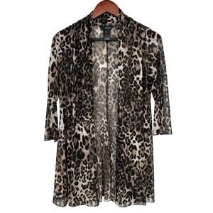 Ali Miles Sz XS Brown Leopard 3/4 Sleeve Sheer Mesh Cover Up Shirt Top Artsy